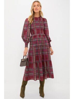 Ro's Garden Women's Ivy Plaid Maxi Dress Red Peasant Tiered Size Medium NWT